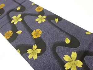 桜散らしに流水模様織出し全通袋帯